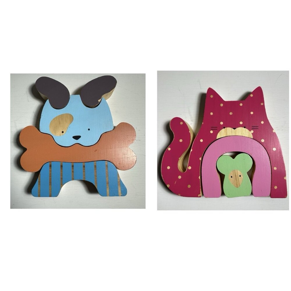 Bendon Kathy Ireland Dog Cat Pet Wooden Stacking Puzzle Preschool Children’s Toy